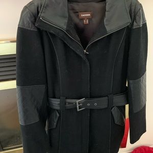 Danier Belted Leather Detail Coat, black, size Small